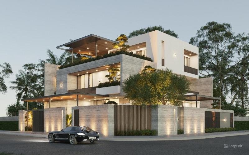 Mẫu thiết kế biệt thự sân vườn 300m2 có chỗ để ô tô rộng rãi