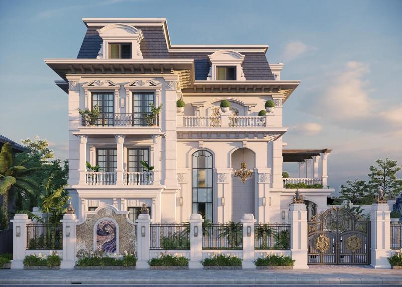 Mẫu thiết kế biệt thự sân vườn 300m2 2 tầng tân cổ điển độc đáo
