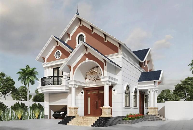 Mẫu thiết kế biệt thự sân vườn 300m2 2 tầng mái Thái xa hoa