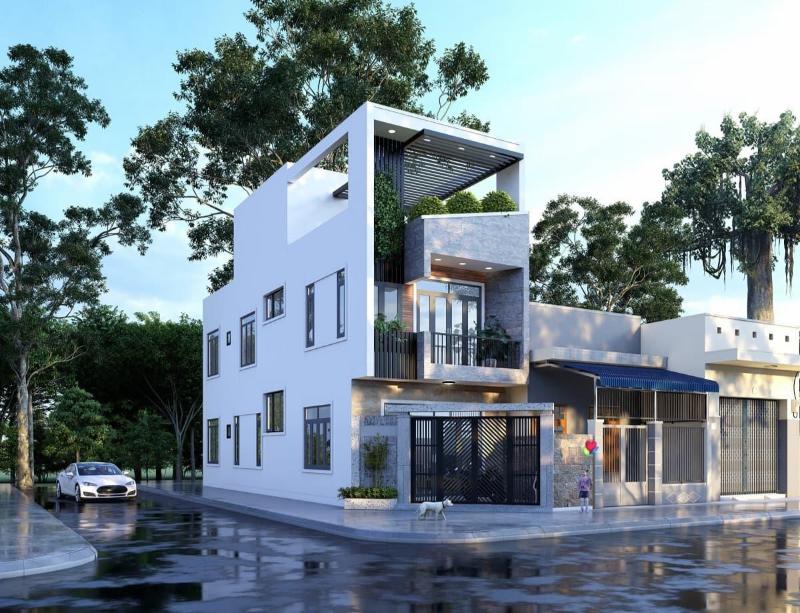 Mẫu thiết kế mặt tiền nhà phố hướng Tây mái bằng được nhiều gia chủ đánh giá cao