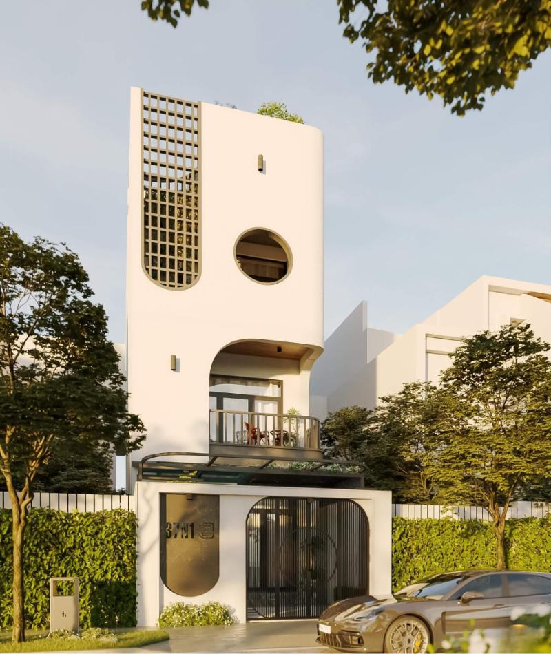 Mẫu thiết kế mặt tiền nhà phố hướng Tây có sân vườn giúp điều hòa nhiệt độ