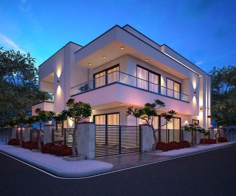 Mẫu thiết kế nhà 2 tầng 100m2 mái bằng hiện đại