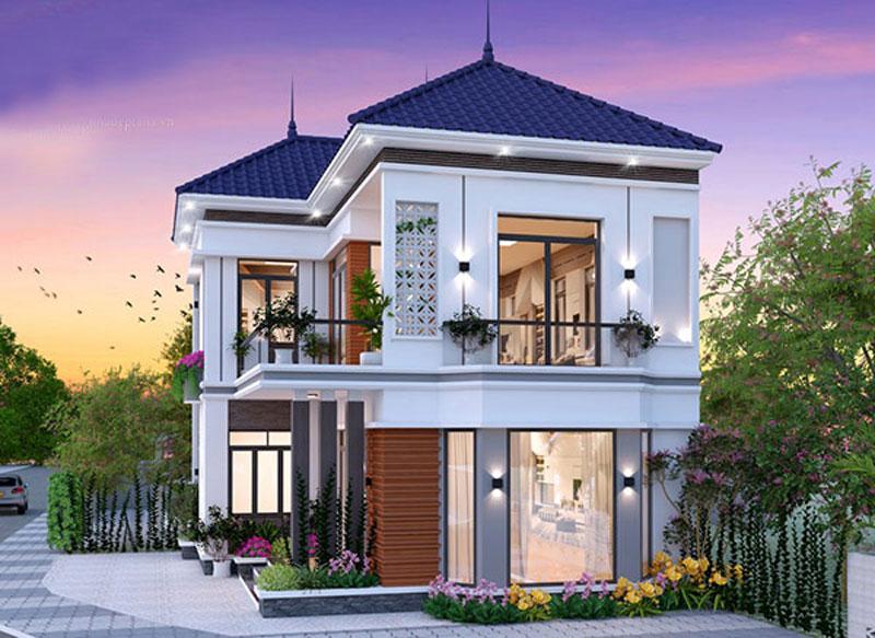 Mẫu thiết kế nhà 2 tầng 100m2 hình chữ L