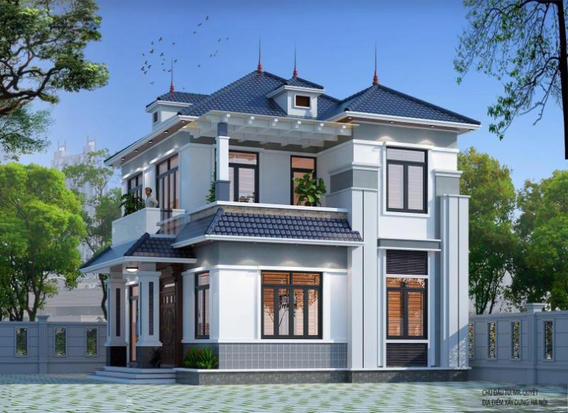 Mẫu thiết kế nhà 2 tầng 3 phòng ngủ 60m2 có gác lửng giúp tăng diện tích sử dụng