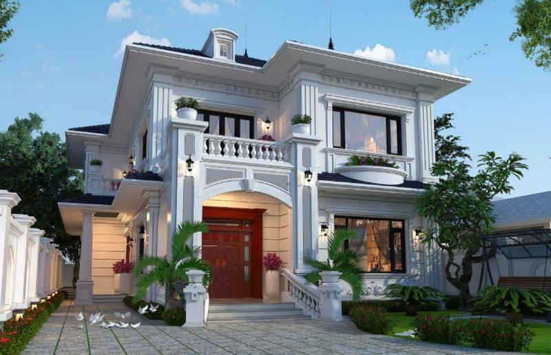 Thiết kế nhà 2 tầng 3 phòng ngủ 60m2 với mặt tiền phong cách tân cổ điển