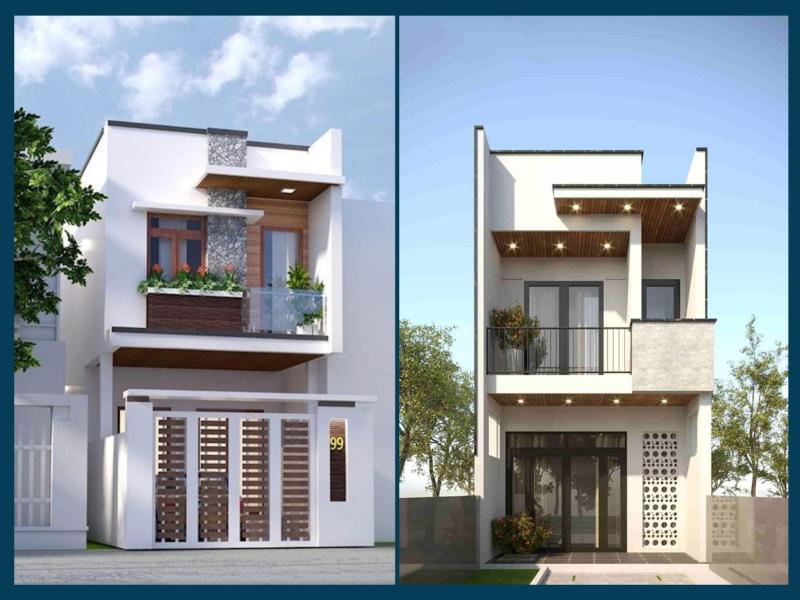 Mẫu thiết kế mặt tiền nhà 2 tầng 3 phòng ngủ 60m2 phong cách hiện đại