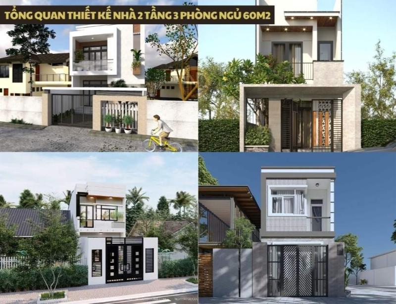 Thiết kế mặt tiền nhà 2 tầng 3 phòng ngủ 60m2 phong cách tối giản