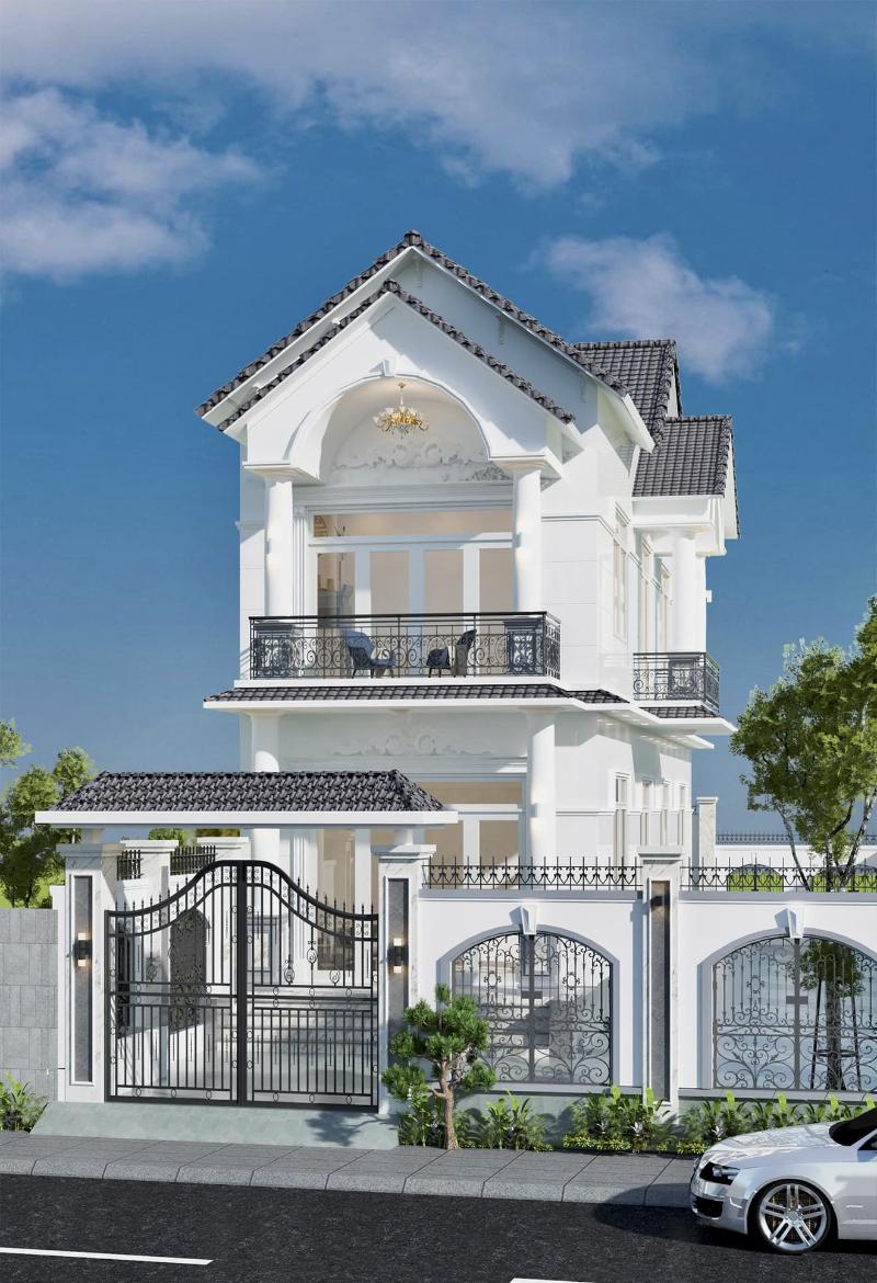 Mẫu thiết kế nhà 2 tầng 6x15 tân cổ điển với điểm nhấn từ những chi tiết phào chỉ nhẹ