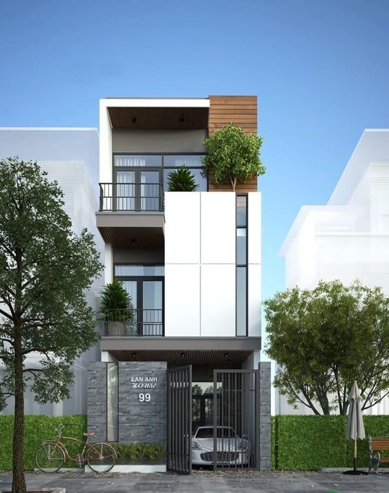 Mẫu thiết kế nhà 4x10m 3 phòng ngủ mặt tiền phong cách tối giản