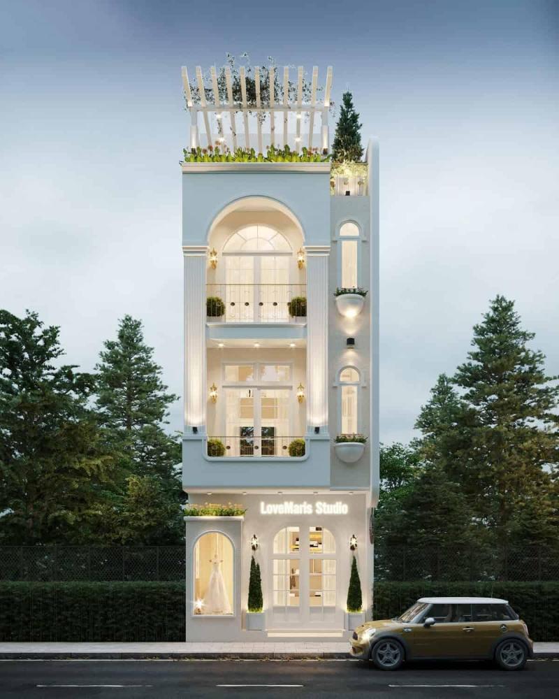 Mẫu thiết kế mặt tiền nhà 4x10m 3 phòng ngủ phong cách tân cổ điển