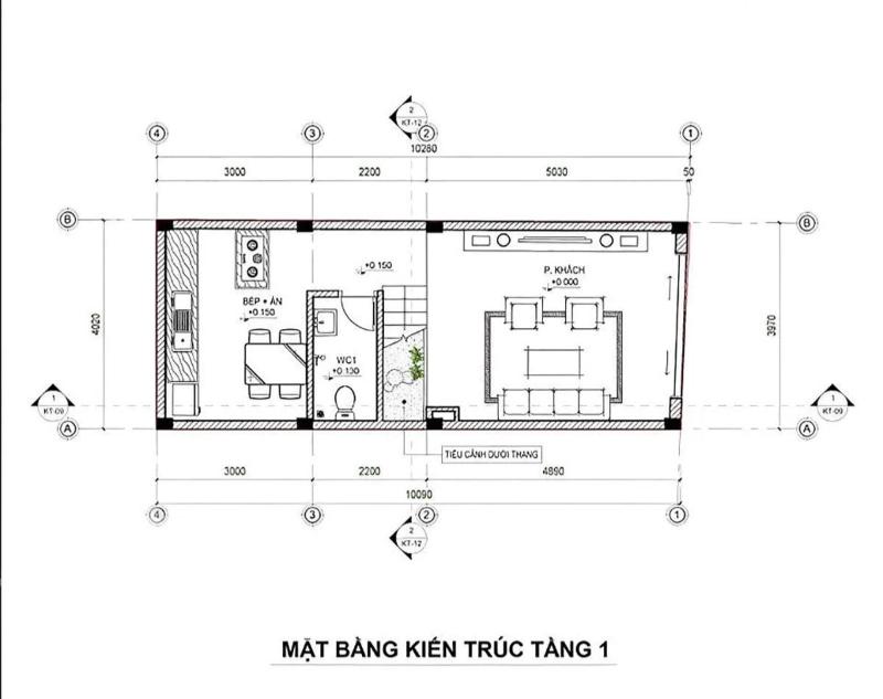 Tham khảo mặt bằng công năng tầng 1 nhà 4x10m 3 phòng ngủ