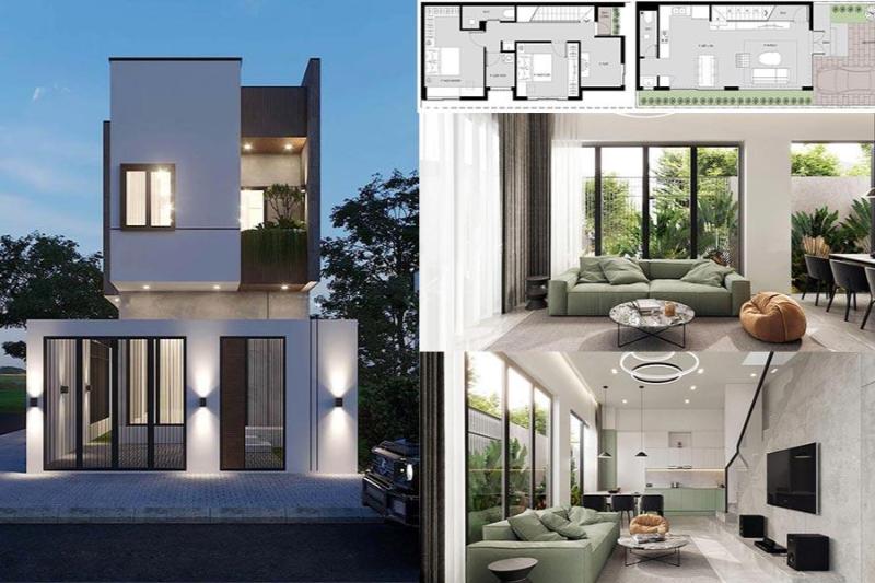 Mẫu thiết kế nhà 3 phòng ngủ 2 tầng 5x10m có gác lửng làm phòng ngủ