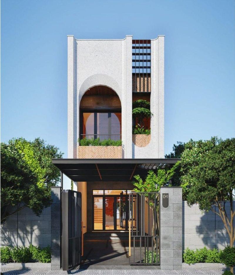 Mẫu thiết kế nhà 2 tầng 5x20m có sân vườn sẽ tách biệt không gian ở 2 tầng