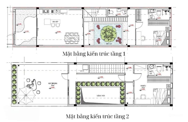 Bố trí mặt bằng công năng nhà 5x20m có sân vườn