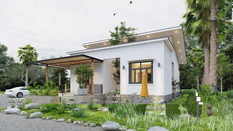 Mẫu thiết kế nhà 5x20m có sân vườn 1 tầng đơn giản