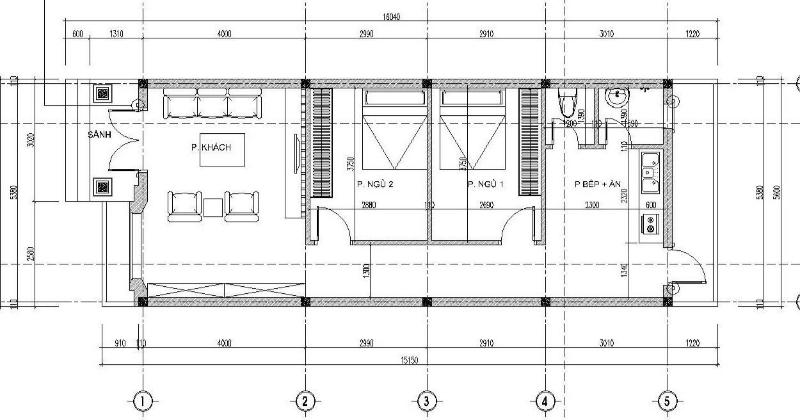 Bản vẽ công năng nhà cấp 4 60m2 2 phòng ngủ 2