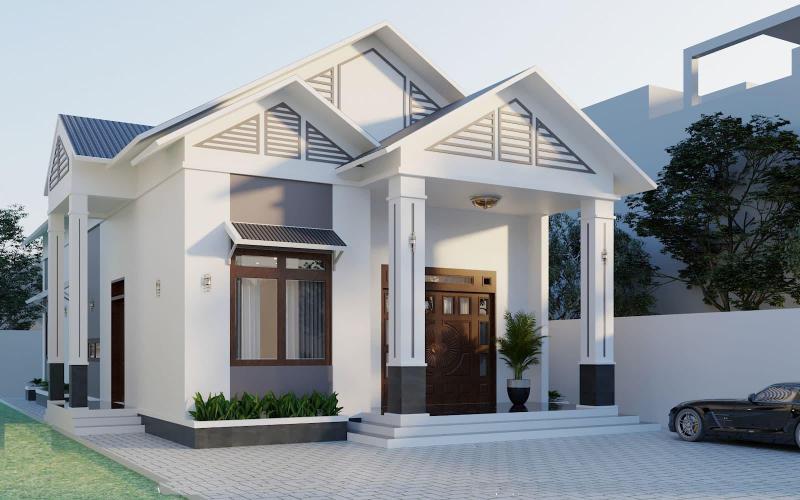 Tham khảo mẫu nhà cấp 4 60m2 2 phòng ngủ mái Thái hiện đại