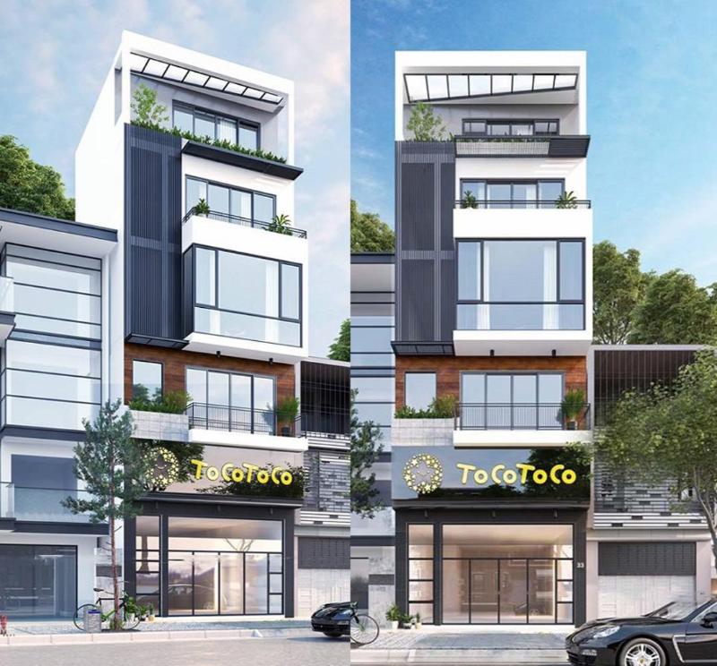 Mẫu thiết kế nhà mặt tiền 8m sâu 12m với tầng 1 làm quán trà sữa