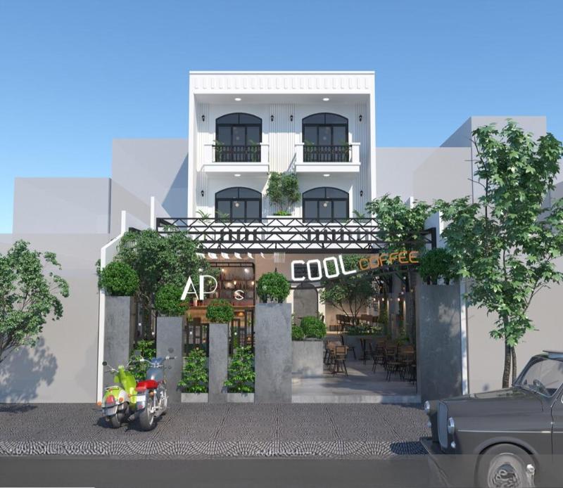 Mẫu thiết kế nhà 8m sâu 12m tận dụng diện tích sân vườn làm quán cafe