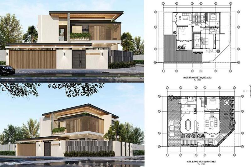 Thiết kế tầng lầu với các phòng ngủ và nhà vệ sinh chung