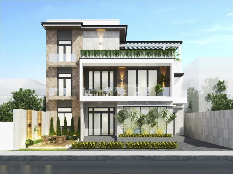 Thiết kế mặt tiền ấn tượng nhà 80m2 có 3 tầng với phong cách trẻ trung, hiện đại
