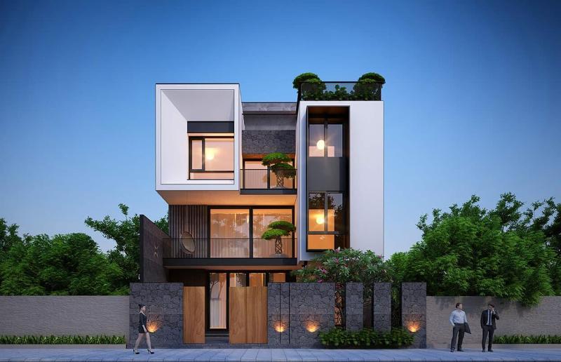 Mẫu nhà ngang 10m sâu 8m phong cách hiện đại