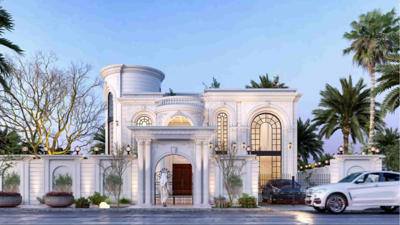 Mặt tiền nhà ngang 10m sâu 8m phong cách tân cổ điển