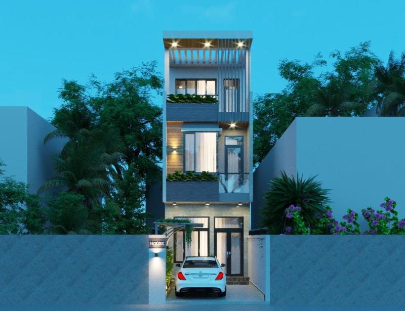 Tham khảo thiết kế nhà 2 tầng mái bằng ngang 4m dài 7m hiện đại