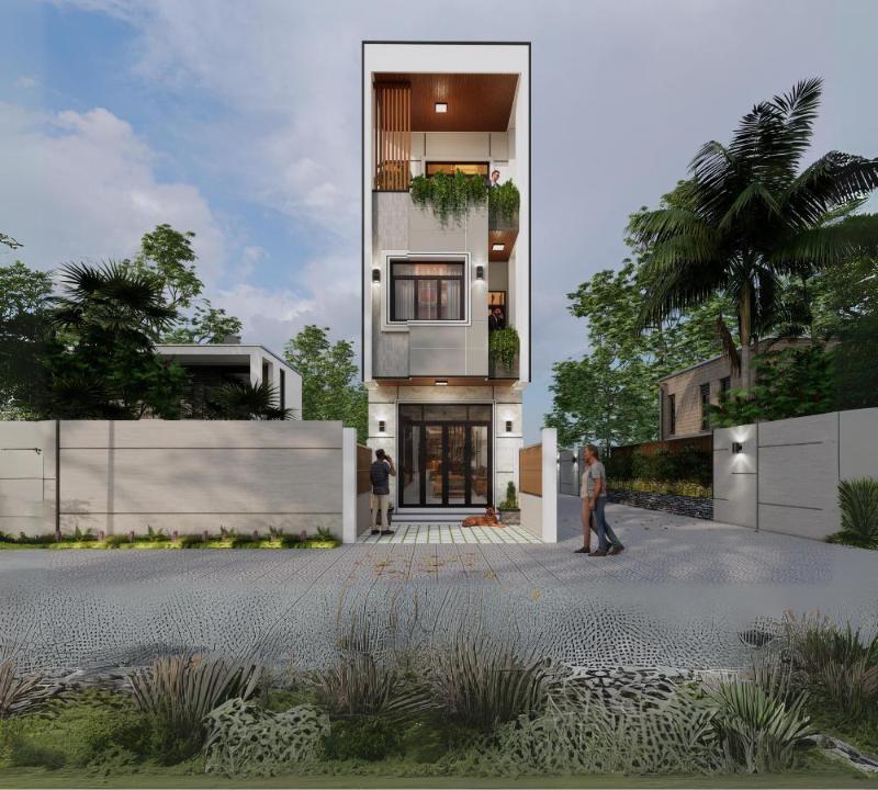 Mẫu thiết kế nhà ngang 4m dài 8m phong cách tối giản