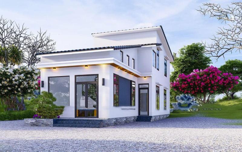 Mẫu thiết kế nhà mái lệch ngang 4m dài 8m độc đáo