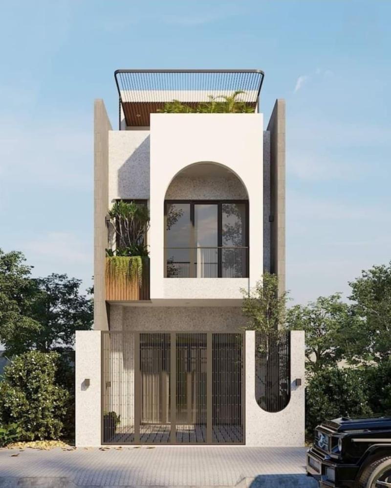 Mẫu nhà 2 tầng 1 tum ngang 6m dài 12m với tầng tum bố trí làm phòng thờ