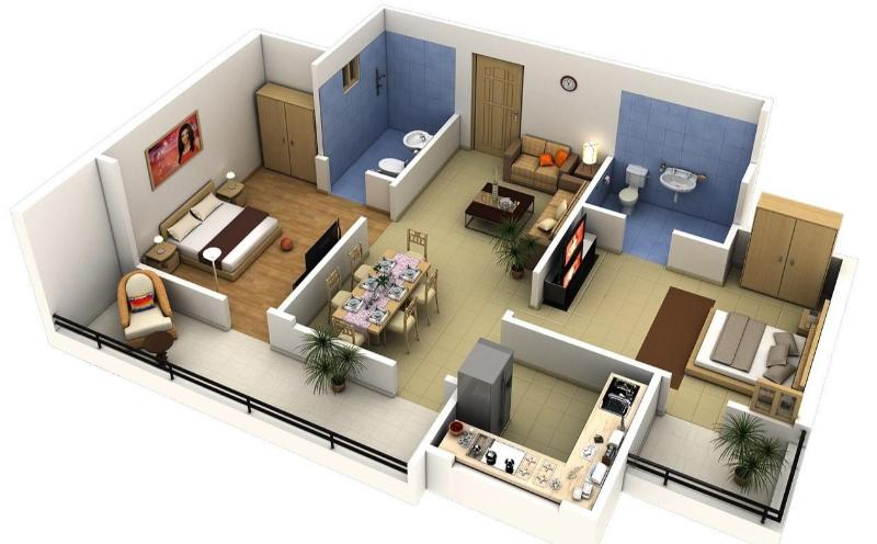 Bố trí công năng nhà 1 tầng ngang 6m dài 14m