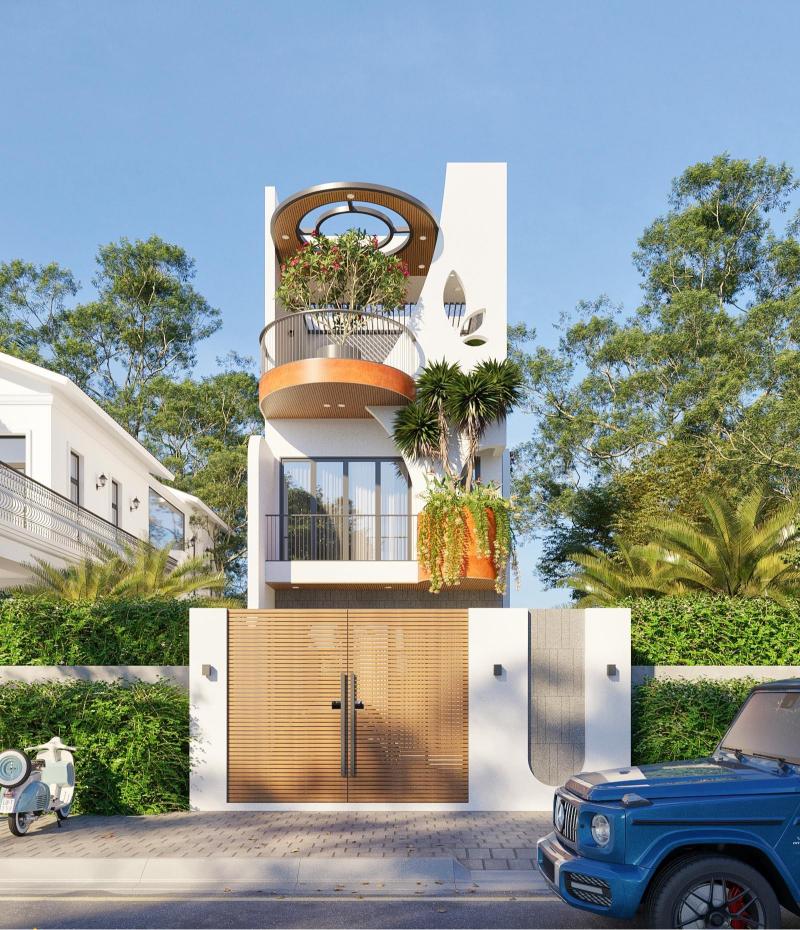 Mẫu nhà ngang 6m dài 15m có giếng trời đón được nhiều ánh sáng tự nhiên