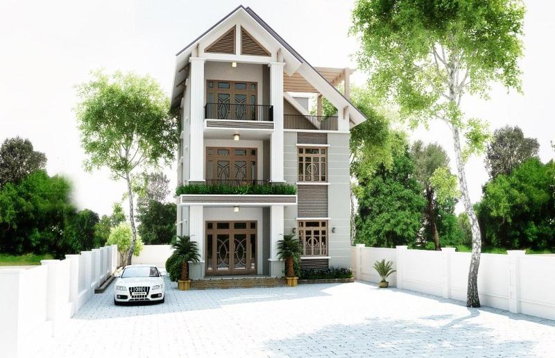 Mẫu nhà 3 tầng ngang 6m dài 18m mái Thái độc đáo
