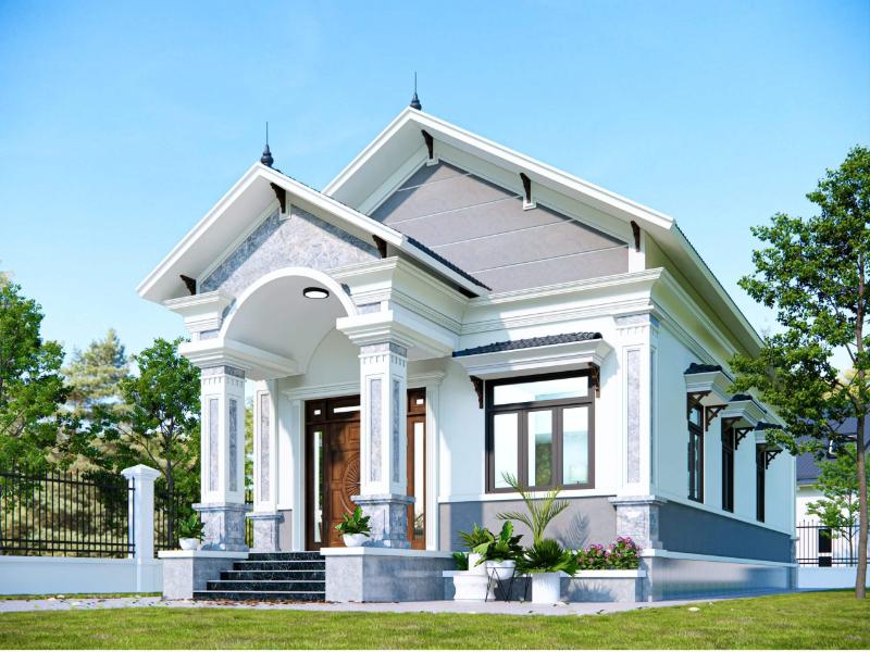 Mẫu thiết kế nhà ngang 6m dài 7m cấp 4 dạng mái Thái hiện đại