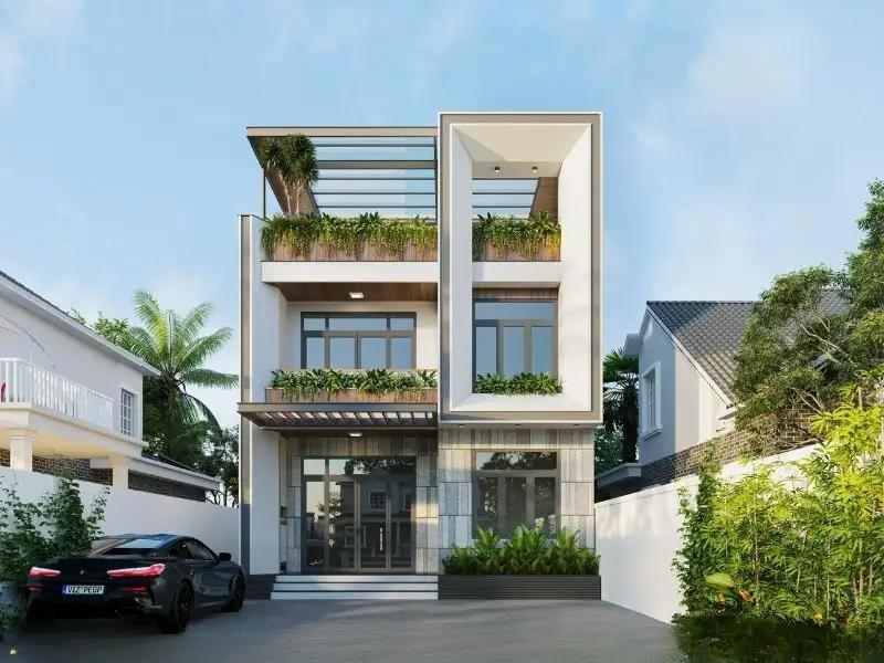 Mẫu thiết kế nhà ngang 8m dài 14m hiện đại với tone màu gỗ trầm khá nhẹ nhàng