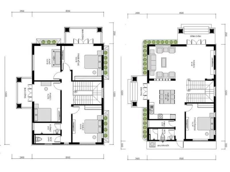 Mẫu thiết kế nhà ngang 8m dài 14m 2 tầng