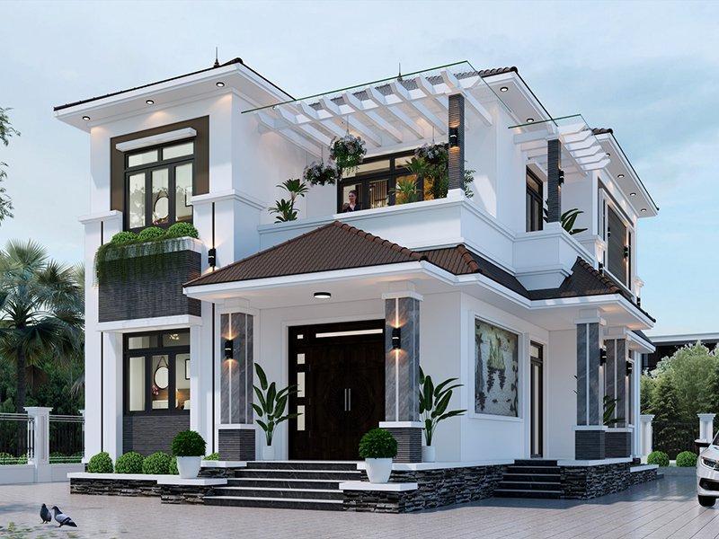 Thiết kế nhà ngang 8m dài 14m phong cách truyền thống