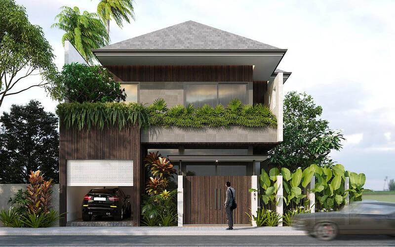 Tầng trệt được thiết kế lùi vào phía sau một khoảng tạo thành bãi đỗ xe