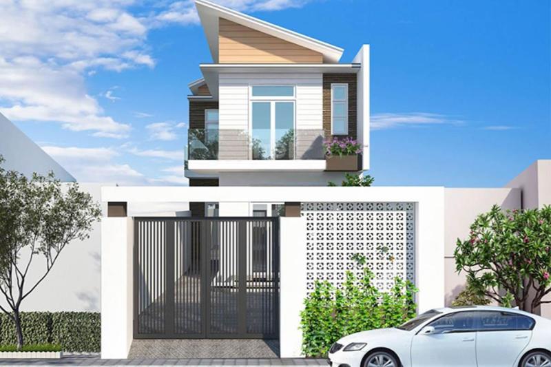 Mẫu thiết kế nhà ống 2 tầng mái lệch 4.5 x15 độc đáo