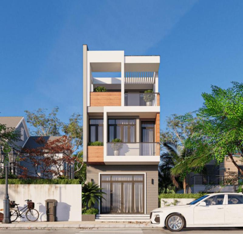 Thiết kế mặt tiền nhà ống 6x20m theo phong cách tối giản