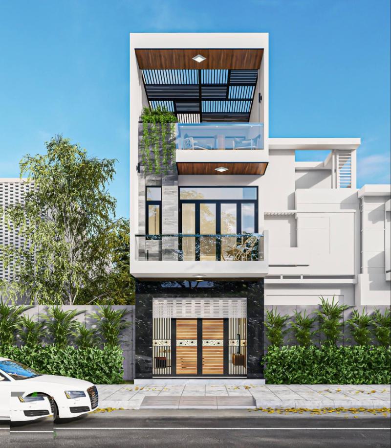 Mặt tiền mẫu thiết kế nhà phố 4x16m phong cách hiện đại, hợp xu hướng
