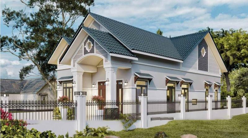 Mẫu thiết kế nhà 1 tầng mái Thái rộng 7m dài 10m hiện đại