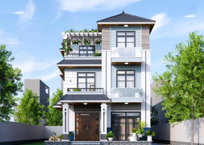 Mẫu thiết kế nhà rộng 7m dài 11m 3 tầng mái Nhật