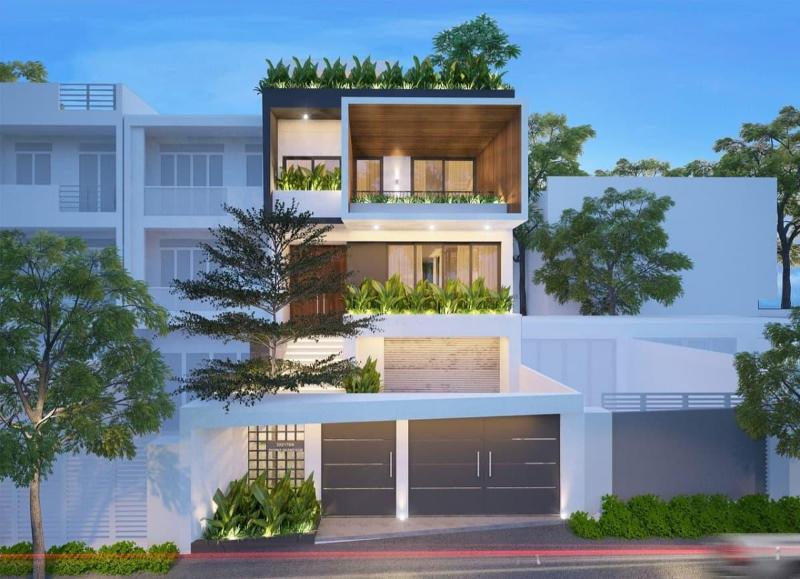 Mẫu nhà 3 tầng rộng 7m dài 11m mái bằng