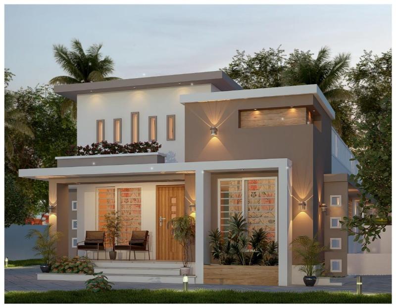 Mẫu nhà rộng 7m dài 9m hiện đại màu nâu trắng