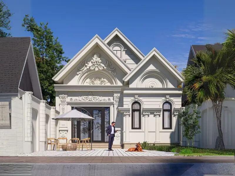 Mẫu nhà rộng 7m dài 9m phong cách tân cổ điển với họa tiết hoa văn tỉ mỉ