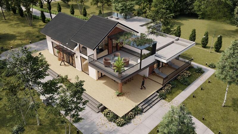 Nhà vườn 4 phòng ngủ với không gian sinh hoạt chung rộng rãi, thuận tiện cho việc sinh hoạt hàng ngày của cả gia đình