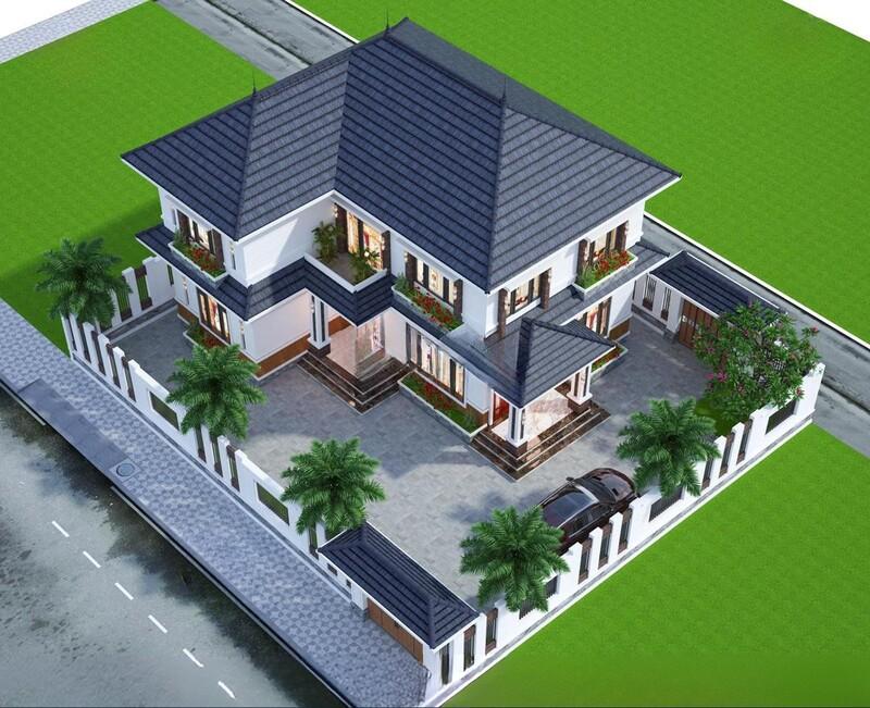 Mẫu nhà vườn hình chữ L giúp tận dụng hiệu quả diện tích mặt bằng