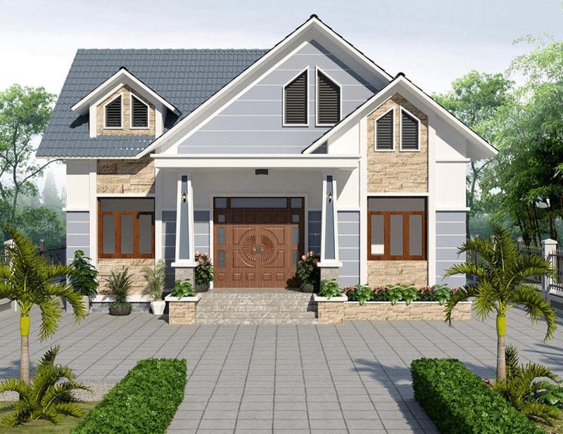 Mẫu nhà vuông 10x10 1 tầng mái Thái độc đáo